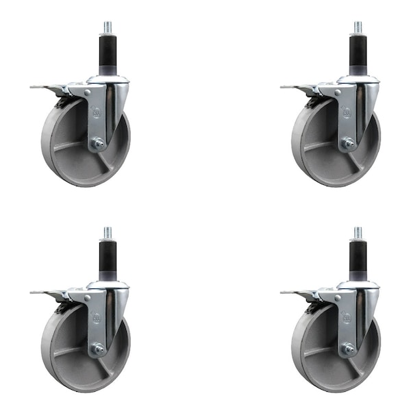 5'' Semi Steel Swivel 1-1/8'' Expanding Stem Caster Set Total Lock Brake, 4PK